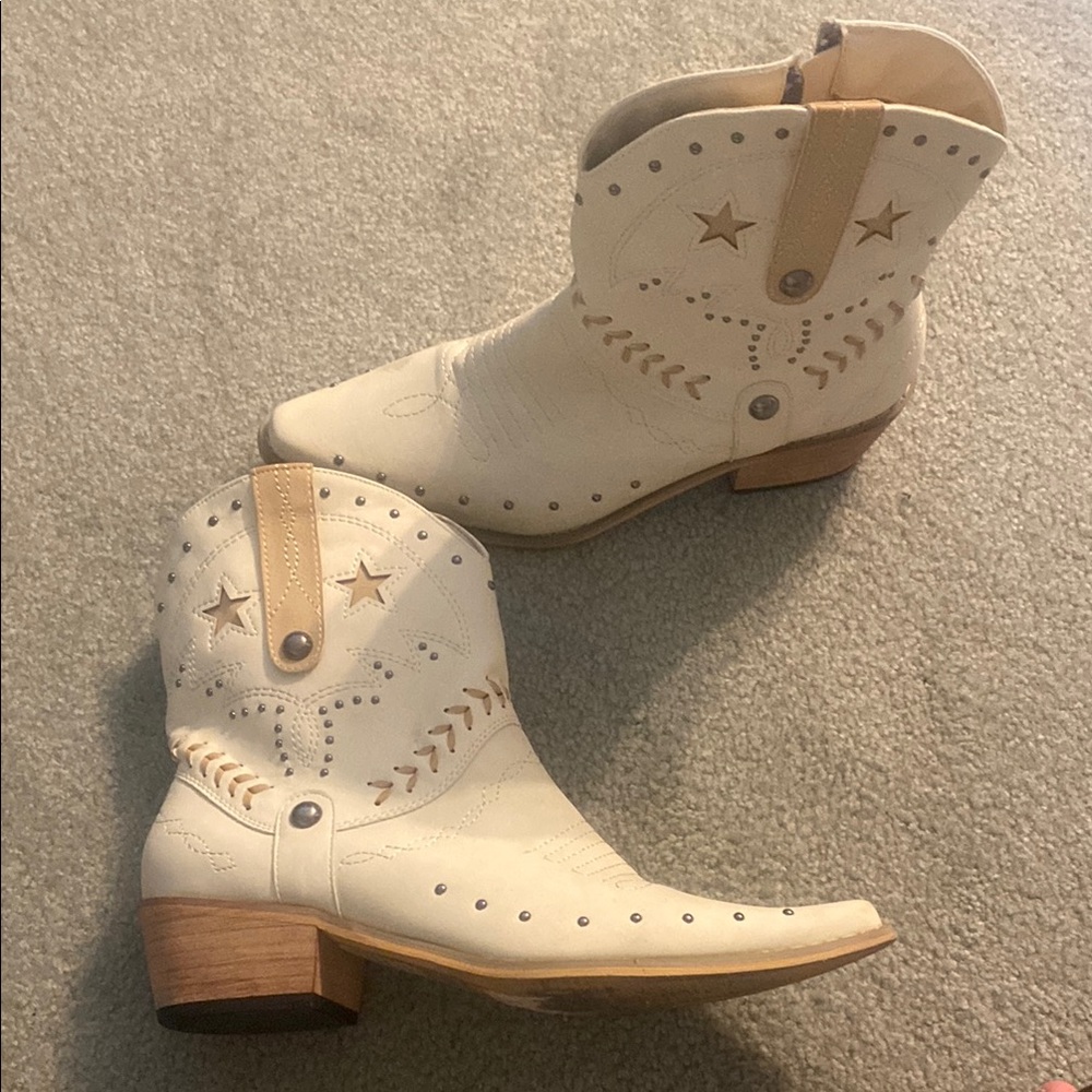 Adika Cream Ankle Cowboy/Cowgirl boots with Studded Details